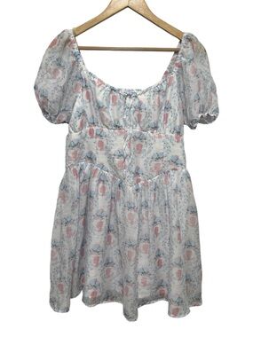 Bridgerton Celebrity Pink Lady Whistledown Puff Sleeve Mini Dress in Cameo Sz L